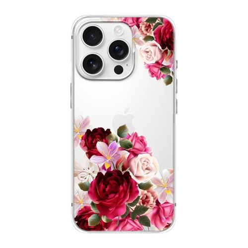 FancyCase Kompatibel mit iPhone 16 Pro Max Hülle (17,5 cm), süßes Blumendesign, elegantes Rosenmuster, flexible TPU-Schutzhülle, transparente Schutzhülle (rote Rosen) von Fancy Case