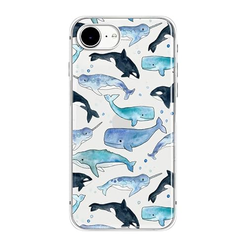 FancyCase Kompatibel mit iPhone 16e Hülle (15,5 cm), süßes Delfin-Design, cooler Wal-Stil, Ozean-Tier-Fisch, flexibel, TPU, transparent, verschiedene Meereslebewesen von Fancy Case