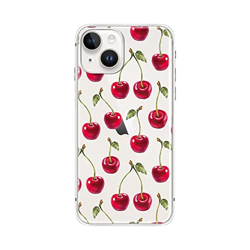 FancyCase Schutzhülle für iPhone 14, 15,5 cm (6,1 Zoll), niedliches Cartoon-Früchte-Muster, flexibel, TPU, transparent, Kirschen von Fancy Case