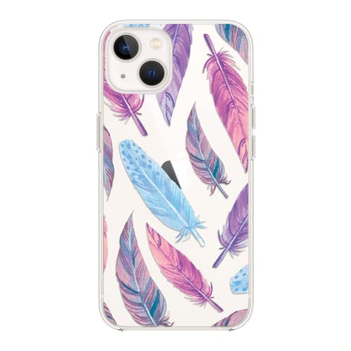 FancyCase Schutzhülle für iPhone 14, 15,5 cm (6,1 Zoll), buntes Feder-Design, Boho, Tribal-Muster, flexible TPU-Schutzhülle, transparent, kompatibel mit iPhone 14 (Federn) von Fancy Case