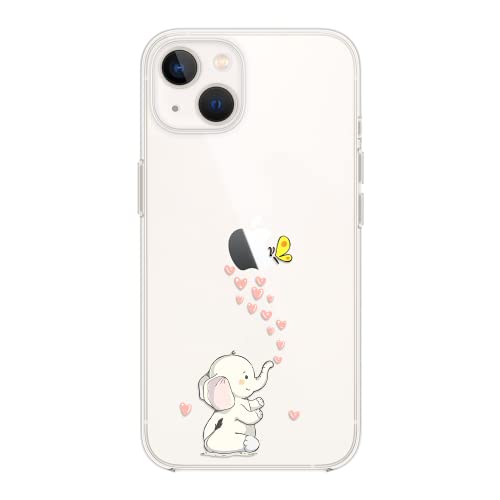 FancyCase Schutzhülle für iPhone 14 (6,1 Zoll), niedlicher Elefanten-Stil mit Herzen-Design, Cartoon-Tiermuster, flexible TPU-Schutzhülle, transparent, kompatibel mit iPhone 14 (Elefantenherz) von Fancy Case