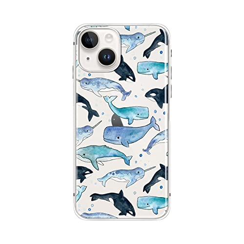 FancyCase Kompatibel mit iPhone 14 Hülle (15,5 cm), süßes Delfin-Design, cooler Wal-Stil, Ozean, Tier, Fischmuster, flexible TPU-Schutzhülle, transparent (verschiedene Meeresleben) von Fancy Case
