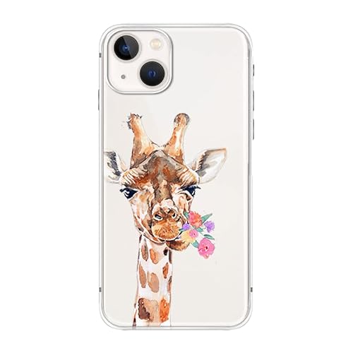 FancyCase Schutzhülle für iPhone 14 (6,1 Zoll) - Frauen Mädchen Niedlicher Blumen-Giraffen-Stil Lovely Cartoon Tiermuster Flexible TPU Schutzhülle Klar Hülle Kompatibel mit iPhone 14 (Blume Giraffe) von Fancy Case