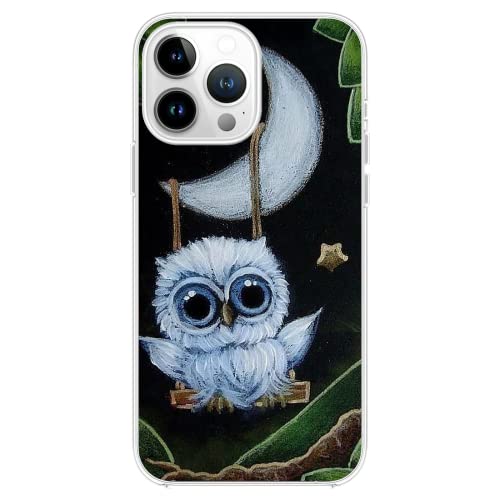 FancyCase Schutzhülle für iPhone 14 Pro (15,5 cm / 6,1 Zoll), süßes Mond-Eulen-Design, niedliches Cartoon-Tiermuster, flexible TPU-Schutzhülle, transparent (Mond-Eule) von Fancy Case
