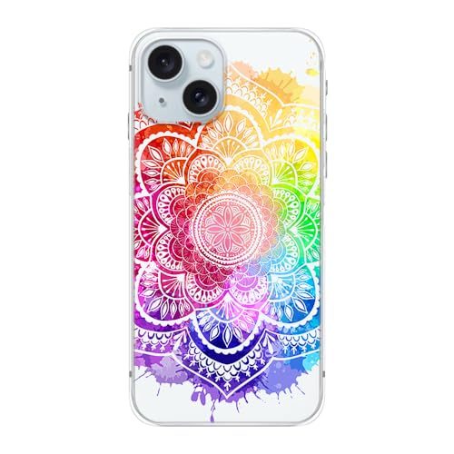 FancyCase Schutzhülle für iPhone 15, 15,5 cm (6,1 Zoll), buntes Mandala-Muster, flexible TPU-Schutzhülle, transparent (buntes Mandala) von Fancy Case