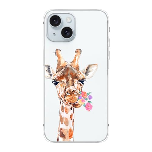 FancyCase Schutzhülle für iPhone 15, 15,5 cm (6,1 Zoll), für Damen und Mädchen, niedliches Blumen-Giraffen-Stil, schönes Cartoon-Tiermuster, flexibel, TPU, transparent, kompatibel mit iPhone 15 von Fancy Case
