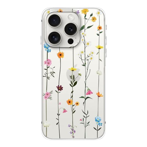 FancyCase Schutzhülle für iPhone 15 Pro, 15,5 cm (6,1 Zoll), eleganter Blumenstil, hübsches Blumenmuster, flexible TPU-Schutzhülle, transparent (Blumenranken) von Fancy Case