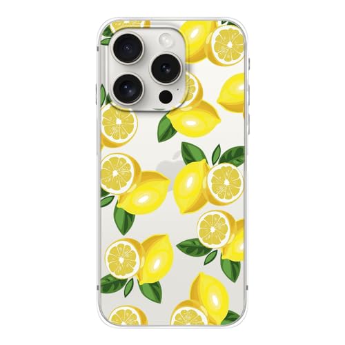 FancyCase Schutzhülle für iPhone 15 Pro, 15,5 cm (6,1 Zoll), tropischer Zitronen-Stil, niedliches Cartoon-Früchte-Muster, flexible TPU-Schutzhülle, transparent, Zitronen-Stil von Fancy Case
