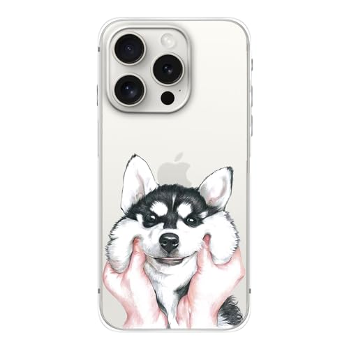 FancyCase Schutzhülle für iPhone 15 Pro Max (6,7 Zoll), niedliches Husky-Hunde-Design, lustiges Cartoon-Tiermuster, flexible TPU-Schutzhülle, transparent von Fancy Case