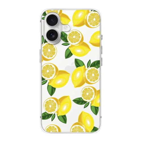 FancyCase Schutzhülle für iPhone 16 (15,5 cm), tropischer Zitronen-Stil, niedliches Cartoon-Früchte-Muster, flexible TPU-Schutzhülle, transparent, Zitronen-Stil von Fancy Case
