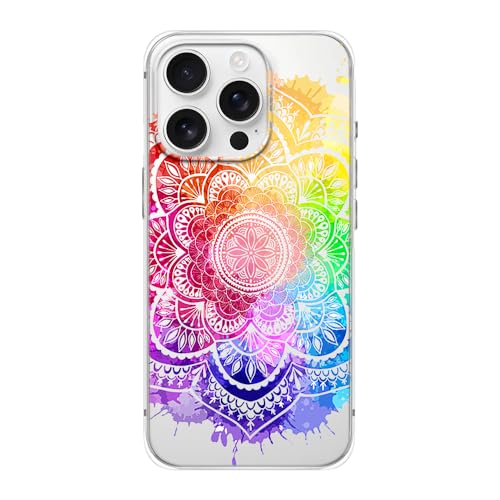 FancyCase Schutzhülle für iPhone 16 Pro, 16 cm (6,3 Zoll), buntes Mandala-Muster, flexible TPU-Schutzhülle, transparent (buntes Mandala) von Fancy Case