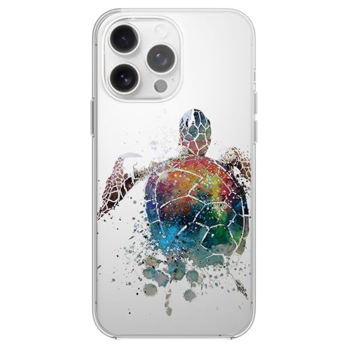 FancyCase Schutzhülle für iPhone 16 Pro, 16 cm (6,3 Zoll), cooles Regenbogen-Schildkröten-Design, Ozean, Tier, Strand, flexibel, TPU, transparent, Regenbogen-Schildkröte von Fancy Case