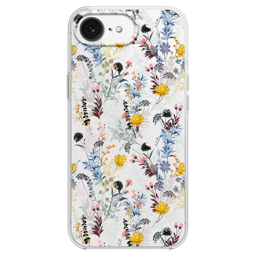FancyCase Schutzhülle für iPhone 16e, 15,5 cm (6,1 Zoll), süßes Wildblumen-Design, Blumenmuster, flexibles TPU, transparent, Wildblumen von Fancy Case