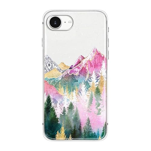 FancyCase Schutzhülle für iPhone 16e (15,5 cm / 6,1 Zoll), buntes Berg-Design mit Sternenmuster, flexible TPU-Schutzhülle, transparent (Bunter Berge) von Fancy Case
