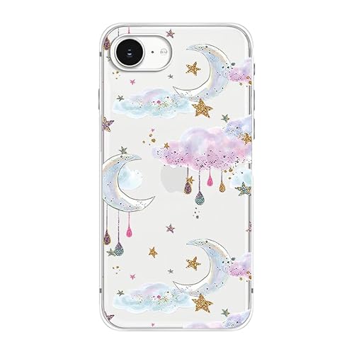 FancyCase Schutzhülle für iPhone 16e (15,5 cm / 6,1 Zoll), süßes verträumtes Wolken, Mond und Sterne, flexibel, TPU, transparent, verträumter Stil von Fancy Case