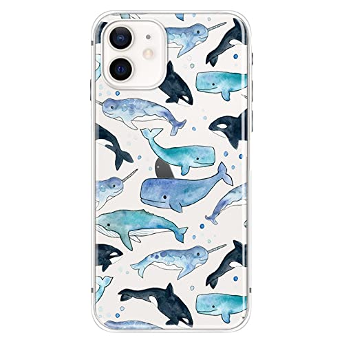 FancyCase für iPhone 12 Hülle (6,1 Zoll) - Niedliches Delfin-Design Cool Wal Stil Ozean Tier Fisch Muster Flexible TPU Schutzhülle Klar Hülle Kompatibel mit iPhone 12 (Verschiedene Meeresleben) von Fancy Case
