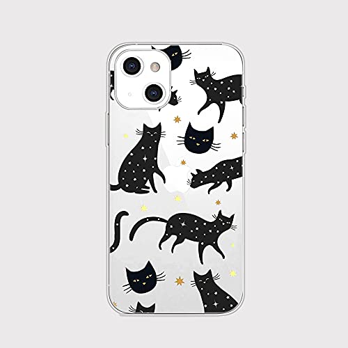 FancyCase für iPhone 13 Hülle (6,1 Zoll) - Frauen Mädchen Lustiges Katzen-Design mit Sternen Stil Niedlich Cartoon Tier Muster Flexible TPU Schutzhülle Klar Hülle Kompatibel mit iPhone 13 (Schwarze von Fancy Case