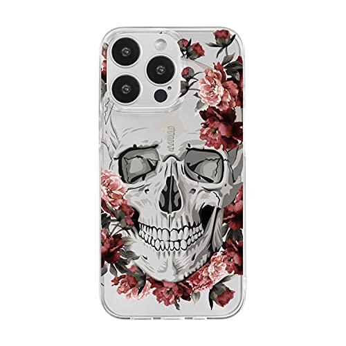 FancyCase für iPhone 13 Pro Hülle (6,1 Zoll) - Cooles Totenkopf-Design mit Retro Rosen Muster Flexible TPU Schutzhülle Klar Hülle Kompatibel mit iPhone 13 Pro (Totenkopf Rosen) von Fancy Case