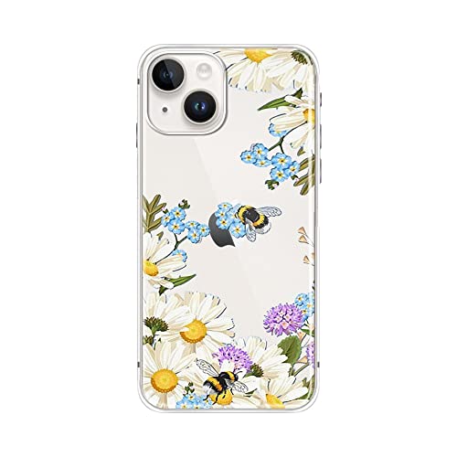 FancyCase Kompatibel mit iPhone 14 Hülle (15,5 cm), süßes Frühlings- und Sommerblumen-Design mit Bienenmuster, flexible TPU-Schutzhülle, klare Schutzhülle (Biene auf Blume) von Fancy Case