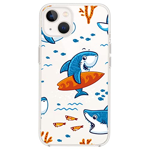 FancyCase für iPhone 14 Hülle (6,1 Zoll)-Fun Surfen Hai Cool Ozean Fisch Cartoon Tier Muster Flexible TPU Schutzhülle Klar Hülle Kompatibel mit iPhone 14 (Surfen Hai) von Fancy Case