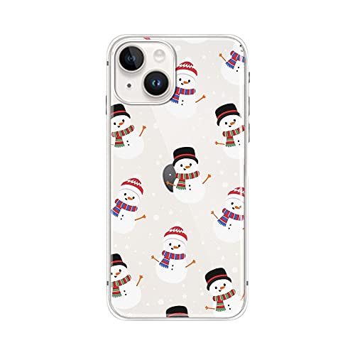 FancyCase für iPhone 14 Hülle (6,1 Zoll) - Süßes Schneemann Design mit Schneeflocke Stil Winter Weihnachten Muster Flexible TPU Schutzhülle Klar Case Kompatibel mit iPhone 14 (Schneemann) von Fancy Case