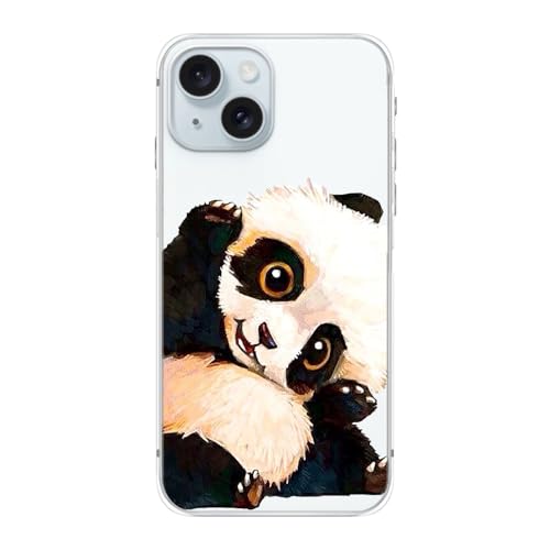 FancyCase für iPhone 15 Hülle (6,1 Zoll) - Entzückendes Panda-Design, niedliches Cartoon-Tiermuster, flexible TPU-Schutzhülle, transparent, kompatibel mit iPhone 15 (Pandajunges) von Fancy Case