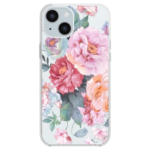 FancyCase für iPhone 15 Hülle (6,1 Zoll) - Frauen Mädchen Elegantes Blumendesign Hübsches Blumenmuster Flexible TPU Schutzhülle Klar Hülle Kompatibel mit iPhone 15 (Rosa Blumen) von Fancy Case