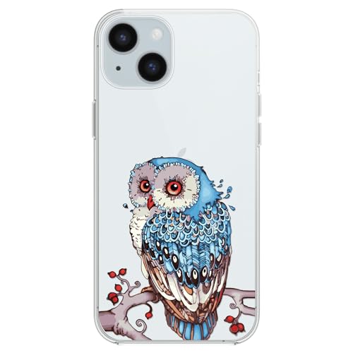 FancyCase für iPhone 15 Hülle (6,1 Zoll) - Niedlicher Eulen-Stil Cartoon Tiermuster Flexible TPU Schutzhülle Klar Hülle Kompatibel mit iPhone 15 (Blaue Eule) von Fancy Case