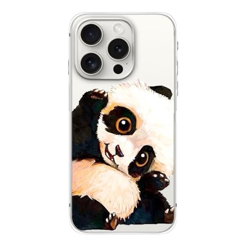 FancyCase für iPhone 15 Pro Hülle (6,1 Zoll) - Entzückendes Panda-Design, niedliches Cartoon-Tiermuster, flexible TPU-Schutzhülle, transparent, kompatibel mit iPhone 15 Pro (Panda-Kind) von Fancy Case
