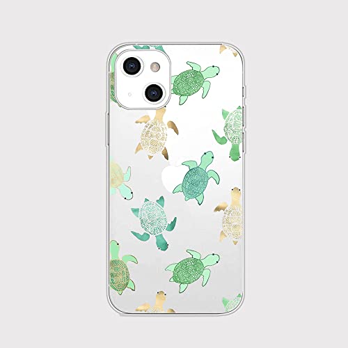 FancyCase Schutzhülle für iPhone 13 (6,1 Zoll), cooles Schildkröten-Design, Ozean-Tier-Strandmuster, flexible TPU-Schutzhülle, transparent, kompatibel mit iPhone 13, Schildkröten-Stil von Fancy Case