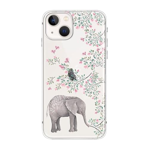 FancyCase iPhone 13 Hülle (6,1 Zoll) - Frauen Mädchen Blumen Elefant Stil Niedlich Cartoon Tier Muster Flexible TPU Schutzhülle Klar Case Kompatibel mit iPhone 13 (Floral Elefant) von Fancy Case