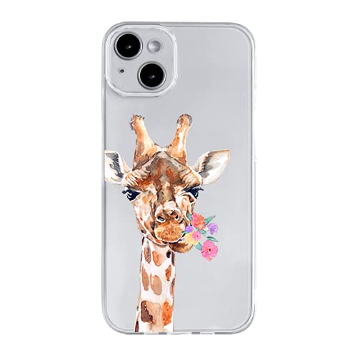 FancyCase iPhone 13 Hülle (6,1 Zoll) - Frauen Mädchen Niedliche Blume Giraffe Stil Schönes Cartoon Tiermuster Flexible TPU Schutzhülle Kompatibel mit iPhone 13 (Blumengiraffe) von Fancy Case