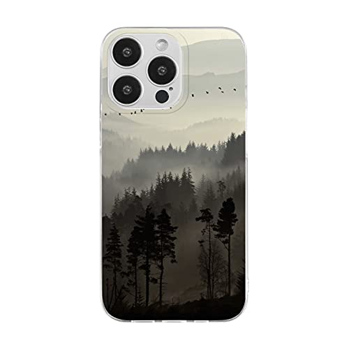 FancyCase iPhone 13 Pro Hülle (6,1 Zoll) - Cooles Bergdesign Smokey Forest Natur Landschaft Landschaft Muster Flexible TPU Schutzhülle Kompatibel mit iPhone 13 Pro (Smokey Forest) von Fancy Case