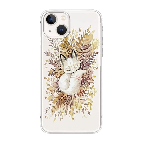 FancyCase Schutzhülle für iPhone 14, 15,5 cm (6,1 Zoll), süßes schlafender Fuchs, niedliches Cartoon-Tiermuster, flexible TPU-Schutzhülle, transparent, kompatibel mit iPhone 14 (Sleepy Fox) von Fancy Case