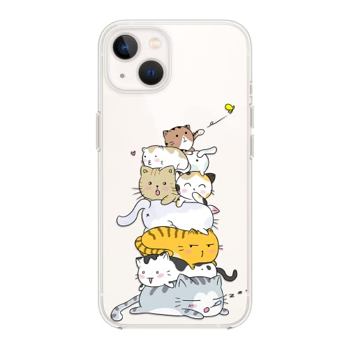 FancyCase Schutzhülle für iPhone 14, 15,5 cm (6,1 Zoll), niedliches gestapeltes Katzen-Design, lustiges Cartoon-Tiermuster, flexible TPU-Schutzhülle, transparent, kompatibel mit iPhone 14 (gestapelte von Fancy Case