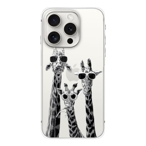 FancyCase iPhone 15 Pro Hülle (6,1 Zoll) Lustige Giraffe Design Coole Cartoon Tier Muster Flexible TPU Schutzhülle Klar Case Kompatibel mit iPhone 15 Pro (Giraffe Trio) von Fancy Case