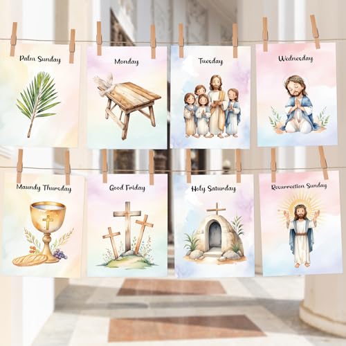 Fancy Land Ostergeschichte, Karwoche-Karten-Set, religiöse Oster-Countdown-Karten mit Clips für Kinder, Erwachsene, Sonntagsschule, Dekorationen, christliches Bibelstudium, Bastelbedarf, 8 Stück Fancy Land Ostergeschichte, Karwoche-Karten-Set, religiöse Oster-Countdown-Karten mit Clips für Kinder, Erwachsene, Sonntagsschule, Dekorationen, christliches Bibelstudium, Bastelbedarf, 8 Stück von Fancy Land