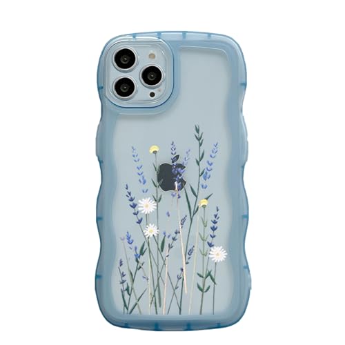 Faneiy Kompatibel mit iPhone 12 Pro Max H?lle Matte Clear Flower Cute Wave Phone Case, Floral Aesthetic Protective Soft TPU Blue Case for iPhone 12 Pro Max Women Girl 6.7 Inch von Faneiy