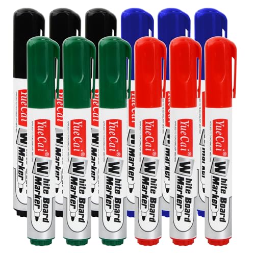 12 Stück Whiteboard-Marker Löschbar, 4 Farben Whiteboard Stifte Abwischbar, Schwarz/Blau/Rot/Grün, Rundspitze ca.2-3mm Linienbreite, Dry Erase Markers für Büro, Zuhause, Schule (12PCS) von Fangehong