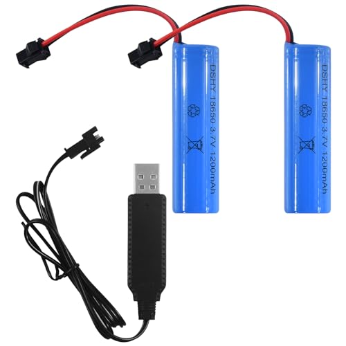 2 Stück Li-Ion Akku 3.7 V 1000MAH 1200MAH, Wiederaufladbare Lithium-Batterien mit UBS Ladekabel SM-2P Stecker, Universal Li-Ion Battery 14500 18650 für rc Fahrzeuge Truck Boote Auto Schiffe (1200MAH) von Fangehong