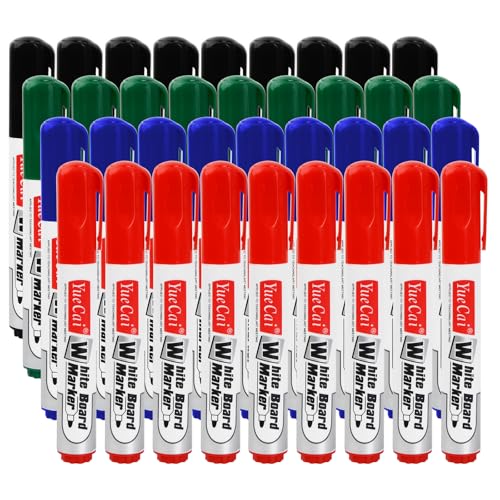 36 Stück Whiteboard-Marker Löschbar, 4 Farben Whiteboard Stifte Abwischbar, Schwarz/Blau/Rot/Grün, Rundspitze ca.2-3mm Linienbreite, Dry Erase Markers für Büro, Zuhause, Schule (36PCS) von Fangehong