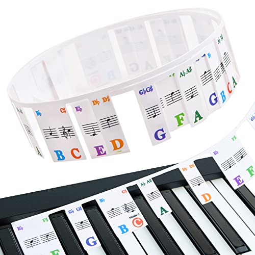 Klavier Keyboard Noten Aufkleber, Klaviertastatur Notenetikett, Abnehmbare Tastatur, Notenaufkleber Sticker, Klaviertasten Aufkleber 61 88 Tasten für Anfänger, Kinder (61 Tasten Bunt) von Fangehong