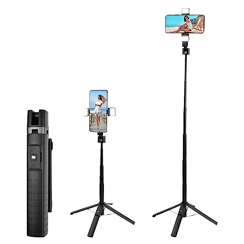 Selfie Stick Quad-Stativ, 104 cm Schwarz Selfie Stange mit 2 Fülllichtern, Erweiterbar Handy Stativ Ständer mit Abnehmbarer Fernbedienung, Handystativ Halter für Smartphones Vloggen Live-Streaming von Fangehong