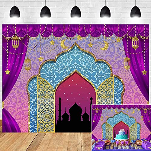 Aladdin Hintergrund Fotografie Vinyl 2,4 x 1,8 m Foto Booth Studio Requisiten Prinzessin Baby Shower arabisch marokkanische Nächte Geburtstag Party Magie Genie indischer Luxus Foto Hintergrund von Fanghui