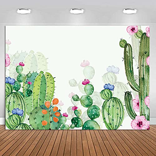 Aquarell-Kaktus-Fotografie-Hintergrund, Vinyl, 2,1 x 1,5 m, Kaktus-Blumenmuster, Fotostudio-Hintergrund, Fiesta-Kaktus-Thema, Babyparty-Banner von Fanghui