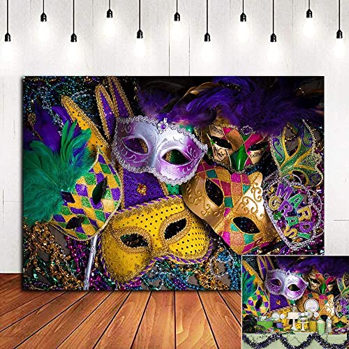 Lila Grün Gold Perlen Maskerade Party Fotografie Hintergrund Vinyl 2,1 x 1,5 m für Karneval Fiesta Mardi Gras Dance Foto Hintergrund Supplies Kinder Geburtstag Photo Booths Requisiten Dekorationen von Fanghui