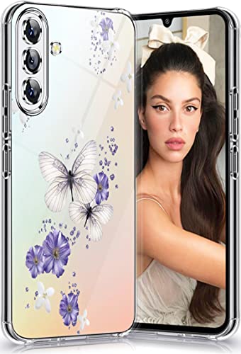 Handyhülle für Samsung Galaxy A34 5g Hülle Soft Silikon TPU Blumen Galaxy A34 5g Hülle Schutzhülle Dünne Weiche Schmetterlings muster Transparent Clear Handyhülle für Samsung A34 5G Case (Blume A) von Fangroney