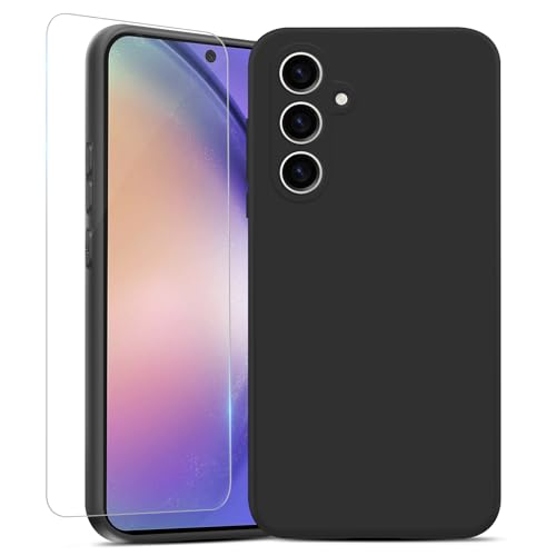 Handyhülle für Samsung Galaxy A54 5G Hülle mit Schutzfolie, Weiche TPU Silikon Flüssigsilikonhülle Kameraschutz Vollschutz Bumper Handyschutz Schutzhülle für Samsung A54 Case Cover Tasche (Schwarz) von Fangroney