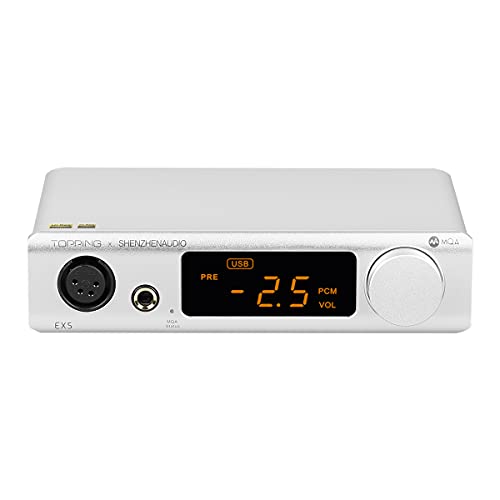Topping EX5 MQA Dual ES9038Q2M DAC Bluetooth 5.0 LDAC DSD512 PCM 768kHz Hi-Res Audio HiFi Decoder Kopfhörer-Verstärker (Silber) von Fanmusic