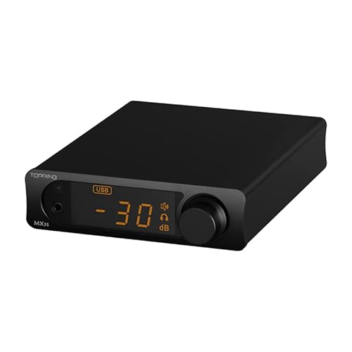 Topping MX3S DAC-Verstärker 192kHz/24Bit Unterstützung Bluetooth-Eingang 62W*2 Merus Class D 700mW*2 HPA Power Auto On/Off mit Fernsteuerung (Black) von Fanmusic